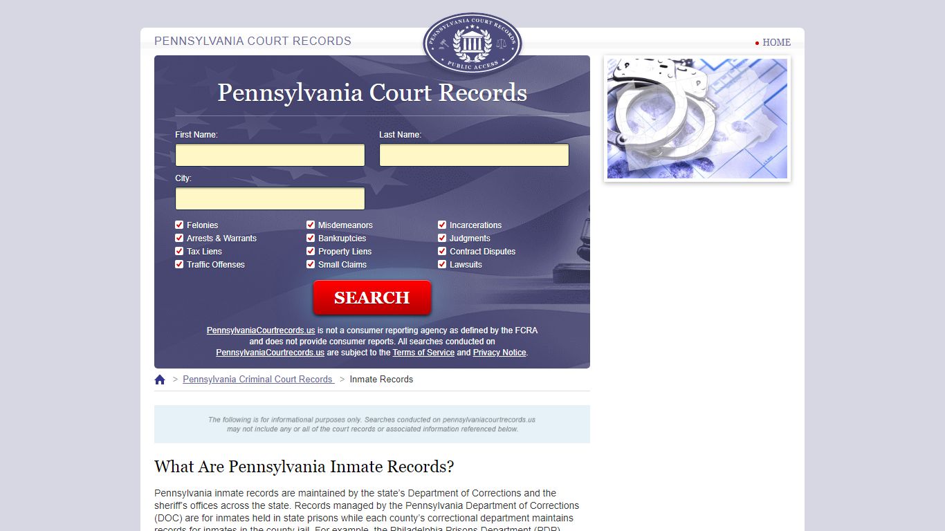 Pennsylvania Inmate Search | PennsylvaniaCourtRecords.us